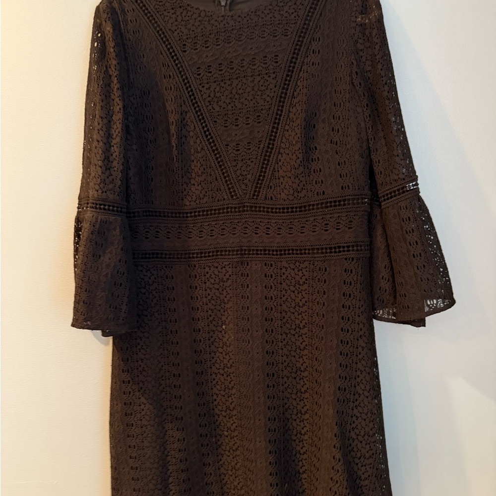 Ann Taylor Brown Ribbed Sheath Dress V-neck Midi